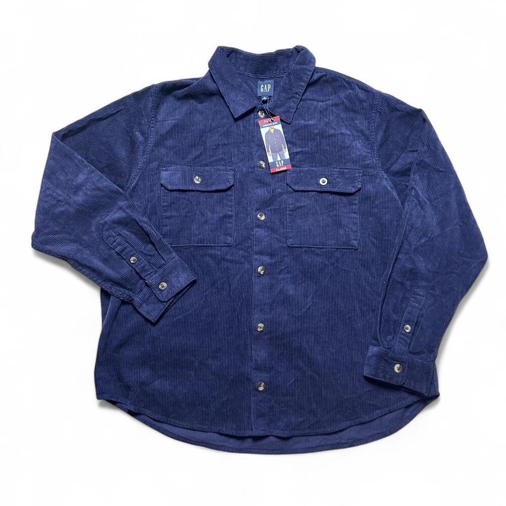 GAP Vintage Y2k Dark Blue Corduroy Cotton Button Long Sleeve Shirt XL NWT